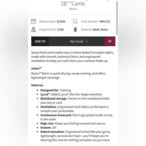 NWT Lululemon Sheer Will High Rise Tights Legging 28” Black Camo Sheer Size 6 - Picture 2 of 9